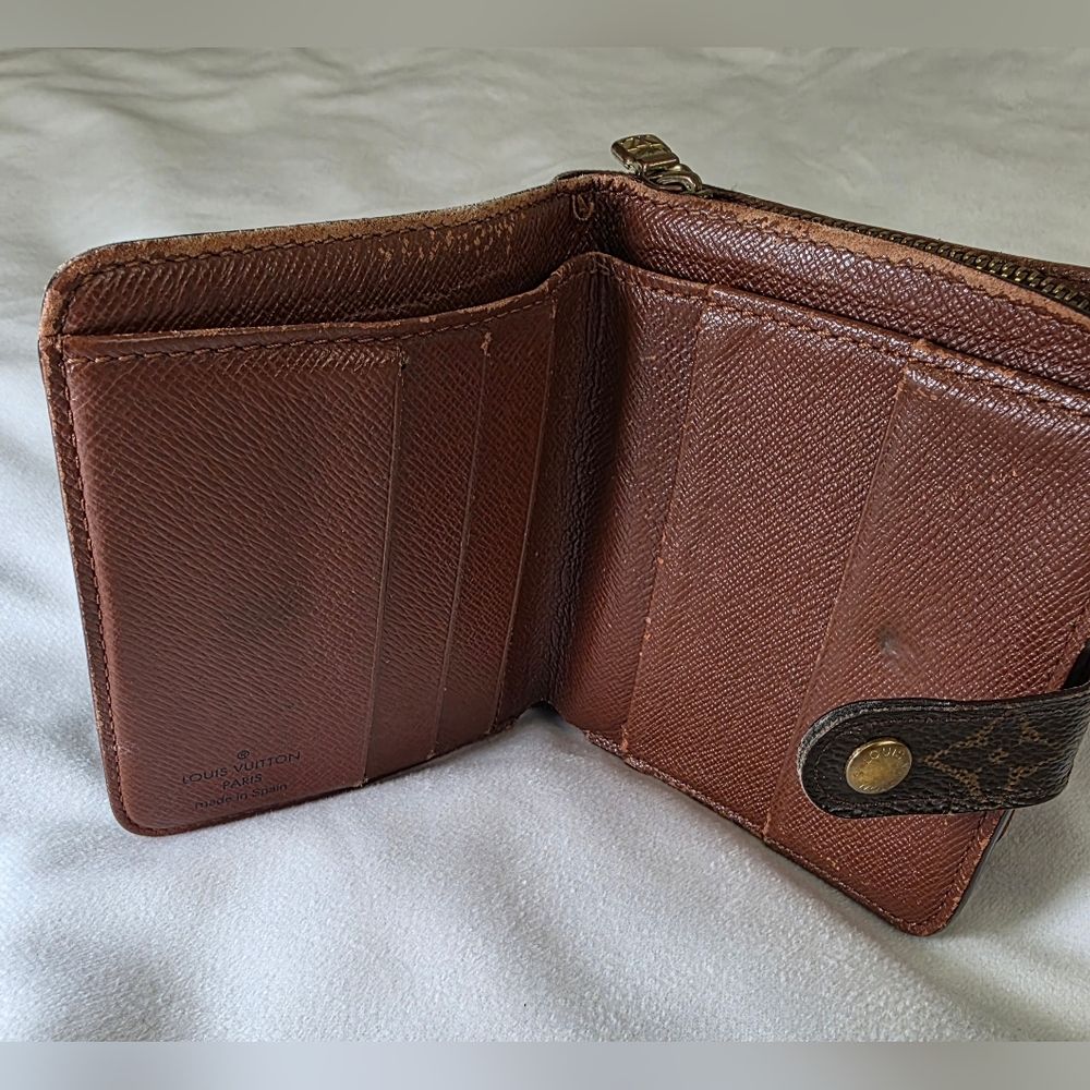 Vntg Louis Vuitton Monogram Compact Bifold Zip Wallet Made in Spain Brown Canvas - Picture 6 of 12